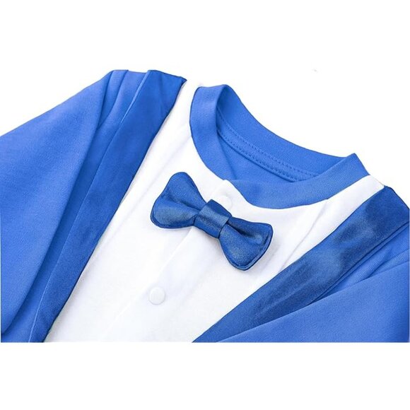 Baby Boy Blue Gentleman Tuxedo Footie Outfit with Bow Tie SZ NB - Picture 7 of 11